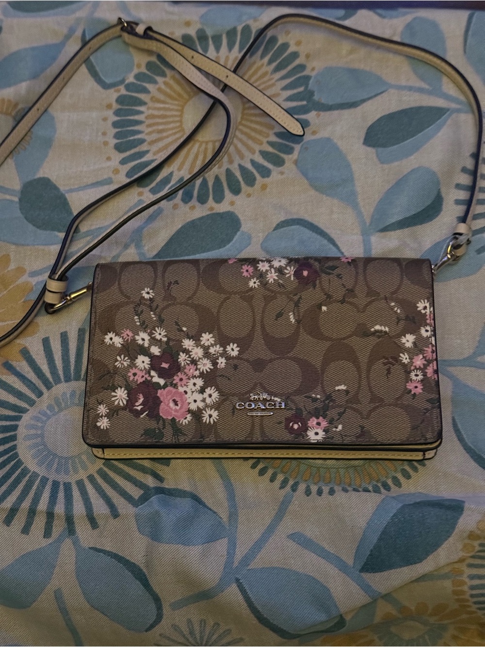 Coach Brown Signature Floral Crossbody with Pink Accents